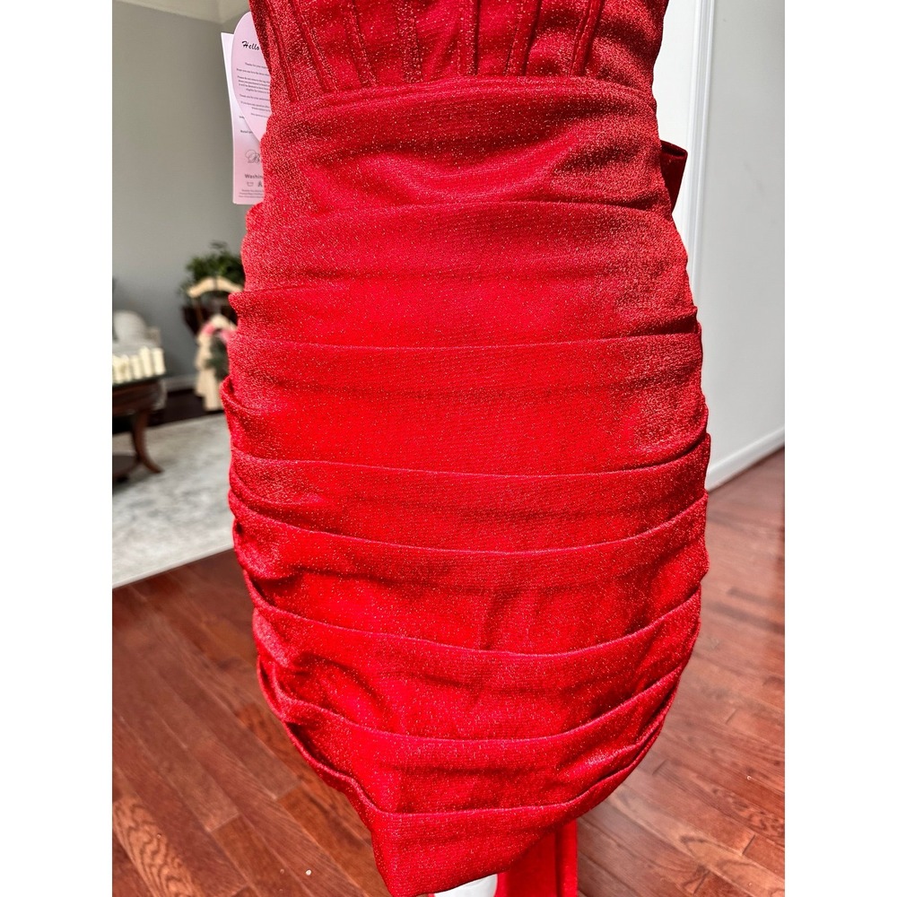 Handmade Luxury Red Glitter Layered Cocktial Dress With Bow Pin Size Small NWT - Picture 5 of 12